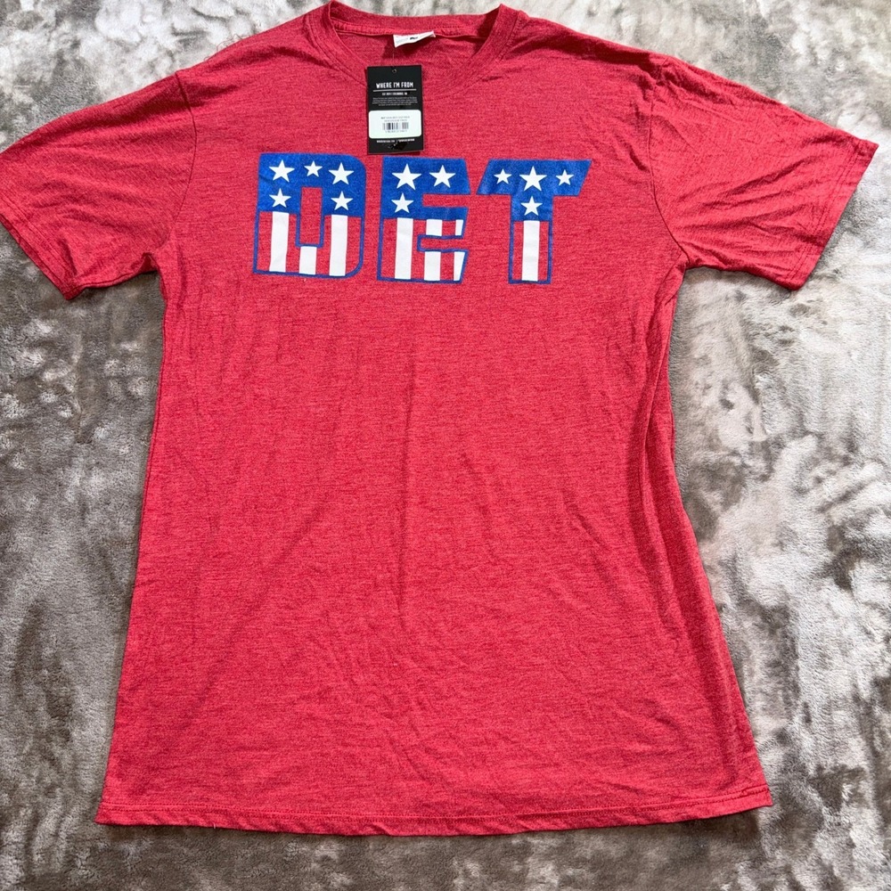 Where‎ I'm From Detroit DET T-Shirt Small Red NEW USA Patriotic Graphic Tee